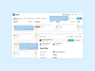 Notion Time Tracking [Product Hunt] clean dashboard design notion producthunt time timetracking ui ux web