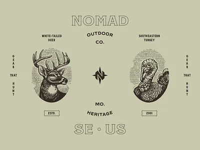 Nomad Outdoor: Apparel Graphic Collection adventure apparel badge design bird clothing brand graphic design handdrawn hunt hunt gear hunting illustration linework merch merchandise outdoor outdoor brand t shirt tee turkey bird vintage