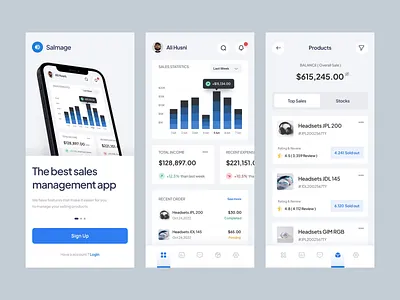 Salmage - Sales Management Mobile App Animation analytics animation chart clean crm design ecommerce home marketing minimalist mobile app motion graphics onboarding product report sales statistics system ui ux