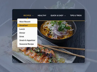 DailyUI #027 - Dropdown 027 challenge daily challenge dailyui dailyui027 dark blue design dropdown figma recipe ui website white yellow