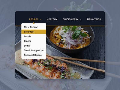 DailyUI #027 - Dropdown 027 challenge daily challenge dailyui dailyui027 dark blue design dropdown figma recipe ui website white yellow