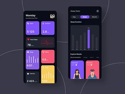 Running tracker - Mobile Design calories clean clean design clean ui dark page duration great design mobile design run running track tracker ui design ui ux water yoga