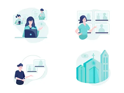 Illustrations for the application | NewPastoral app application blue church computer design girl graphic design illustration laptop man people screen vector web woman