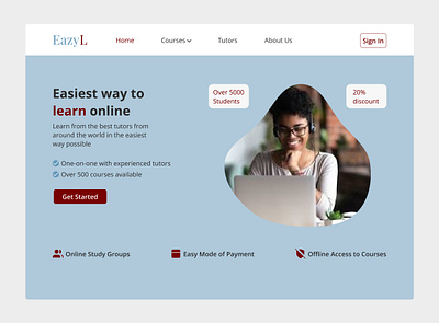 Hero section of e-Learning website landing page