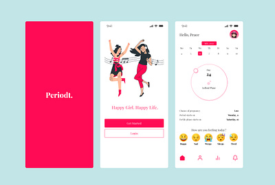 Period Tracker App-Splash, onboarding and tracking screens