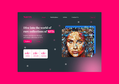 Hero section of NFT market place website