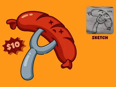 Grilled Sausages🌭 - Meat Meal & More art food fork grilled hot illustration roast sausage street vector