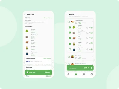 Check out and Basket page mobile app recipe app shopping app