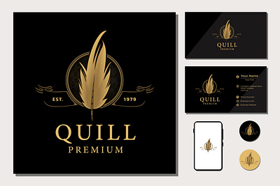 Hipster vintage Feather quill pen logo hipster