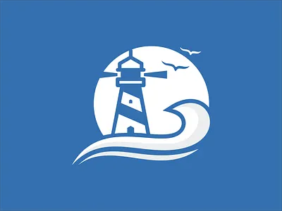 Lighthouse logo design beach brand branding design graphic design illustration lighthouse logo logo design mercusuar simple sun vector wave
