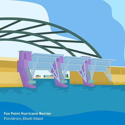 Fox Point Hurricane Barrier coast hurricane illustration monoline vector