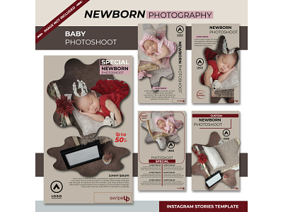 New born baby photo shoot social media post template set