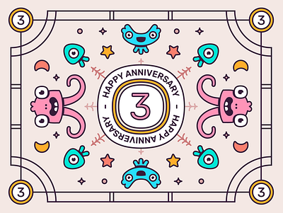 Happy anniversary branding character cute design fish illustration jellyfish monster monster club vector