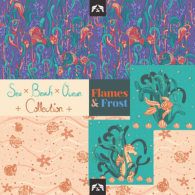 Sea, beach and ocean pattern design Collection ･ﾟ≈｡人◕ ‿‿ ◕人｡༅･ﾟ≈ affinity designer angel fish beach cute design flat illustration illustration ocean sea sea horse sea shells sea weed tigers underwater vector vector illustration