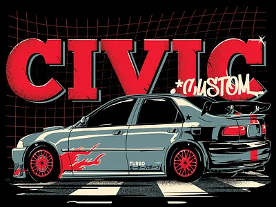 Civic Custom 1991 car civic custom digital painting graffiti graphic design gritty texture honda illustration japan