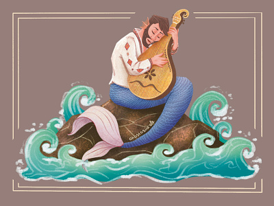 Mermaid musician 2d book illustration character character design characterdesign children book illustration illustration man mermaid merman mermay music musician ocean creatures pandora sea creatures ukraine ukrainian art