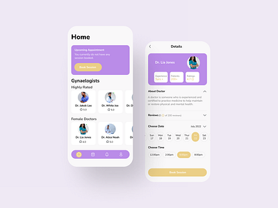 Gynaecologist Booking App app branding design figma healthandwellness healthcare healthtechstartup interface design mobileappdesign ui uiux design ux