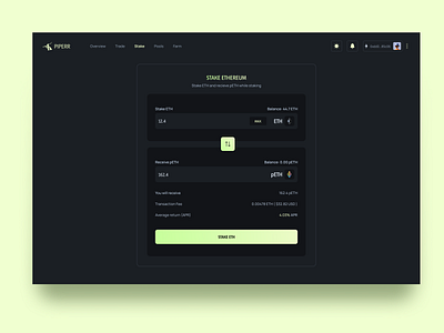 Defi Staking app blockchain crypto crypto dashboard dark darkmode defi design ethereum figma finance green minimal staking ui ux wallet web3