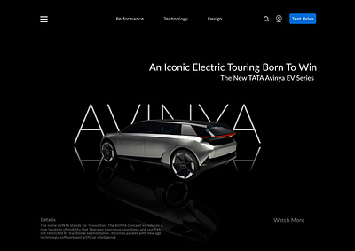 Electric car web design avinya car car design car website dark ui darkwebsite design electriccar figma figma design hire us tataavinya ui ux webdesign
