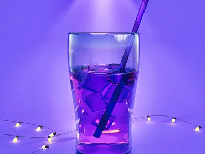 3D Drink illustration 3d 3d art blender branding design glass ice illustration liquid night purple straw summer