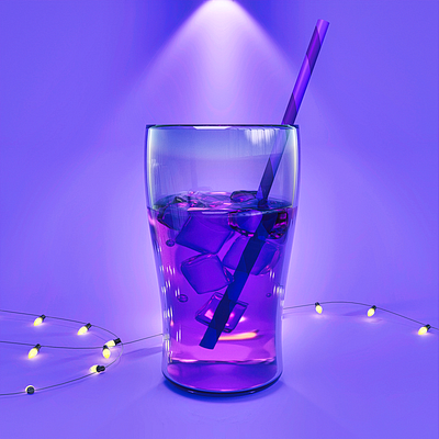 3D Drink illustration 3d 3d art blender branding design glass ice illustration liquid night purple straw summer