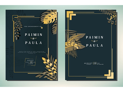 Elegant greenery on wedding invitation card template pattern