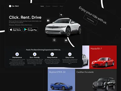 Car-Rent Website (Dark Version) booking car booking car rental clean dailyui dark mode dark version design photography rental ui website