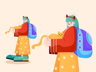 I got myself a new friend! 2d illustration adobe illustrator cat illustration character illustration flat illustration pet care day vector