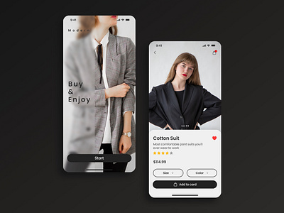 Fashion E-Commerce App 2d app application aram amini design ecommerce figma girl illustration minimalist mobile online shop productdesign shopping suit ui ui design ux ux design woman