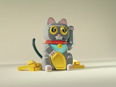 MoneyHeist Kitten 2d 3d 3d illustration 3d render blender cat character character design color cute cute cat design gold illustration isometric kitten lowpoly moneyheist