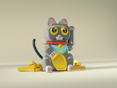 MoneyHeist Kitten 2d 3d 3d illustration 3d render blender cat character character design color cute cute cat design gold illustration isometric kitten lowpoly moneyheist