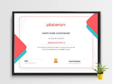 Certificate Template for Work Anniversary 1 year anniversary branding certificate completion award ui work anniversary