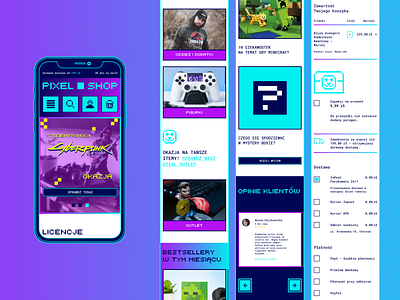 Pixel Shop – Mobile UI brand identity branding e commerce gaming geek geek shop gradient graphic design logo design mobile design neon pixel art pixel icon pixel logo pixel shop retro ui ui design web design website