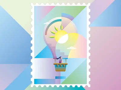 Bring me far away balloon character desing flight fly geometry girl illustration