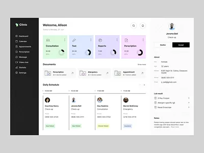Telemedicine app - Doctor's Dashboard clinic dashboard doctor healthcare medicine patient history schedule telemedicine ui ux visual design