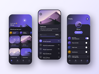 Meditation app app gradient interface interface design ios meditation meditation app mobile mobile app mobileappdesign purple ui ux ux ui design yoga yoga app