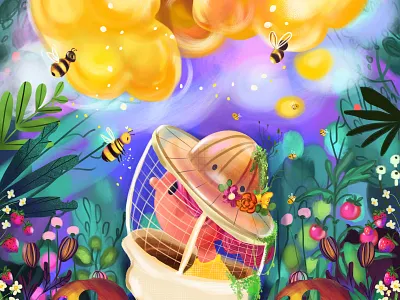 Bee day animal bee brush character graphic design illustration pink plants procreate texture