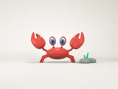 3D Crab 3d 3d designer blue cinema 4d crab design eyes fish graphic design green hand illustration logo plant red scne seaplant stone ui water