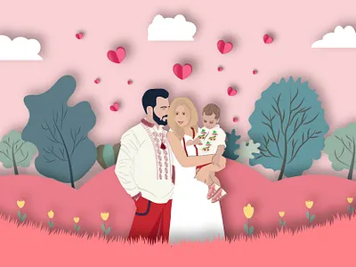 Family in national dress. Love is great in the family. art artwork branding cut paper effect design family graphic design illustration logo love son ui ux valent