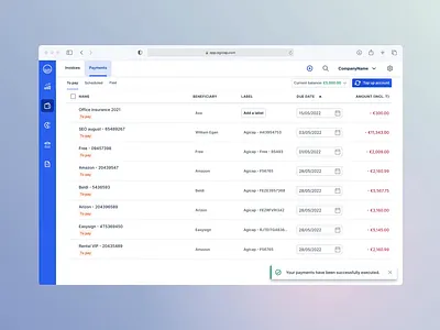 Pay your suppliers - Agicap agicap btob design finance fintech form input invoice pay payments product saas software supplier tables tabs tech tool ui ux
