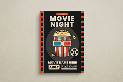 Movie Night Flyer Mockup design flat design flyer graphic design illustration mockup