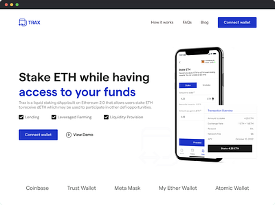 Trax - a Liquid Staking dApp blockchain crypto dapp defi design ethereum figma ui web3