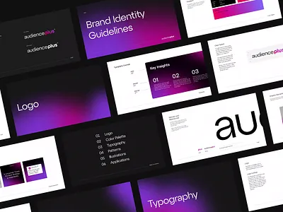 Audience Plus - Identity Guidelines animation brand brand identity design gradients guide guide book guidelines immersive media media company minimal saas web3