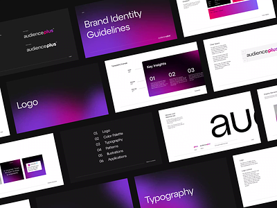 Audience Plus - Identity Guidelines animation brand brand identity design gradients guide guide book guidelines immersive media media company minimal saas web3