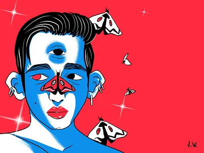 it all began with a burst art character design color commission design illustration moth