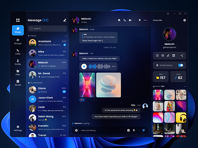 Messenger. Web App (Dark Mode) 3d application apps chat dashboard design desktop group chat messege messenger mobile story telegram ui design ux design video call voice call webapp website whatsapp