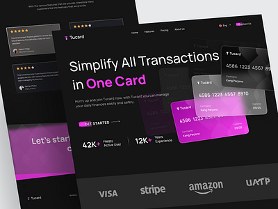 Tucard - Finance Landing Page card card landing page clean clean design dark dark mode design finance finance landing page great layout landing page minimalist mode neat ui dark ux dark web web card website