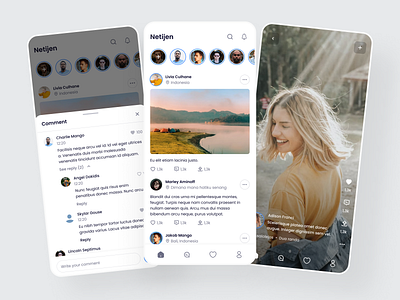 Netijen - Social Media App app clean design designclean exploration inspiration mobileapp product socialmedia socialmediaapp ui uidesign uiux