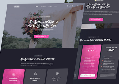 💒 Wedays - Wedding Organizer Landing Page beauty clean dark darkmode engagement landing landingpage pink pinky script slab slabdsgn ui uiux uiuxdesign ux website wedding