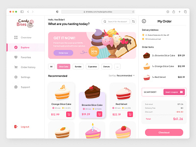 Candy Bites- Food and Dessert Dashboard Design candy dashboard design design dessert dessert design dribbble figma food food design illustration insipiration design sweet tasty ui ui design ux